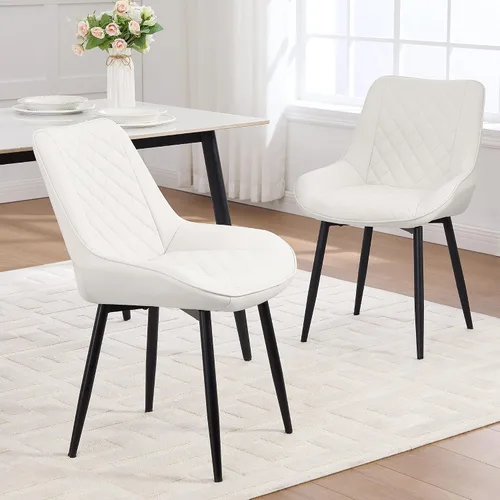 Vista 21 de Silla de Comedor, Sillas de Comedor Modernas con Cojines Gruesos, Sillas de Comedor y Cocina Tapizadas en Cuero Sintético con Patas Metálicas Marrón