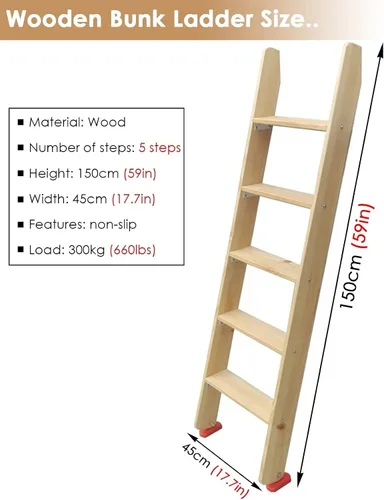 Vista 4 de Escalera antideslizante de madera de 60 pulgadas con 5 bandas de rodadura anchas, escalera de seguridad para adultos mayores