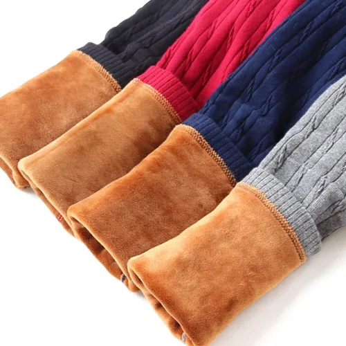 Vista 2 de LUOUSE Leggings elásticos de terciopelo con forro polar para niñas pequeñas, pantalones de punto trenzado gruesos y ajustados para niños pequeños