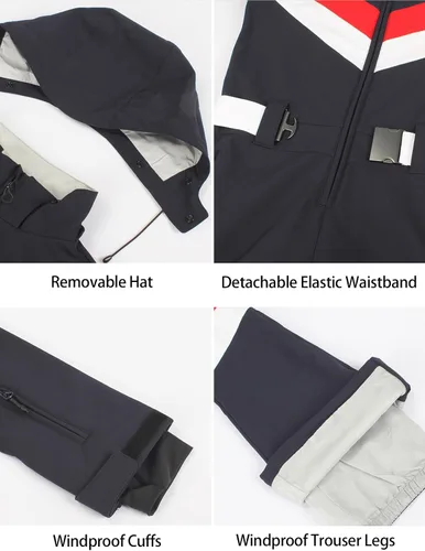 Vista 63 de GSOU SNOW Traje de esquí para mujer, traje de nieve delgado de una pieza, chaqueta de nieve, impermeable, resistente al viento, deportes al aire