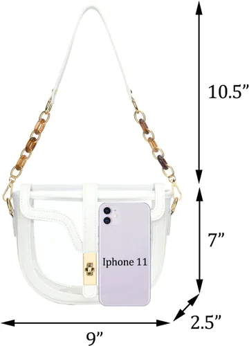 Vista 7 de KKXIU Bolso cruzado transparente para mujer, de piel vegana, aprobado para estadios, para concierto, al hombro, deportivo, bolso transparente