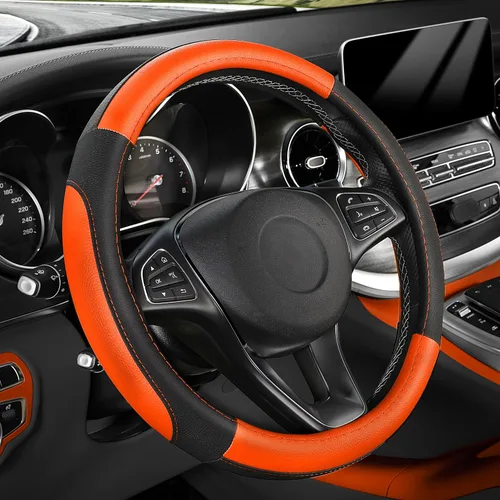Vista 12 de SEG Direct Funda para volante de automóvil, tamaño mediano estándar de 14 1/2-15 pulgadas, embalaje no plegable, resistente, antideslizante, cuero