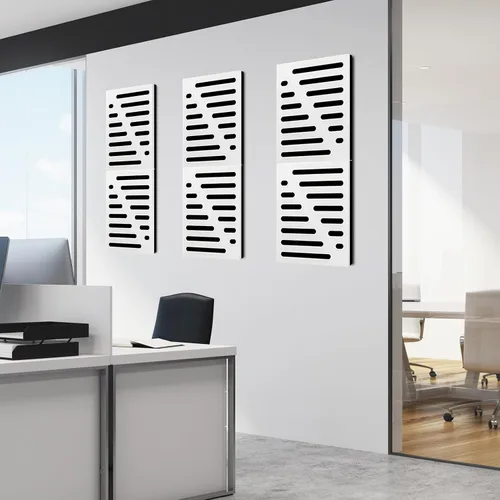 Vista 2 de Art3d Paquete de 6 paneles acústicos autoadhesivos insonorizados para pared, diseño de rayas de 16 x 12 pulgadas, bloque de ruido con poliéster