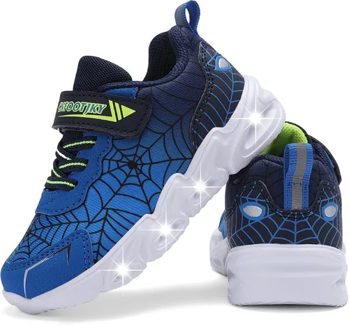 Vista 6 de Zapatos ligeros con luz LED para niños pequeños, transpirables, con malla, para caminar, para niños pequeños y niños Zapatos con luz negra/roja