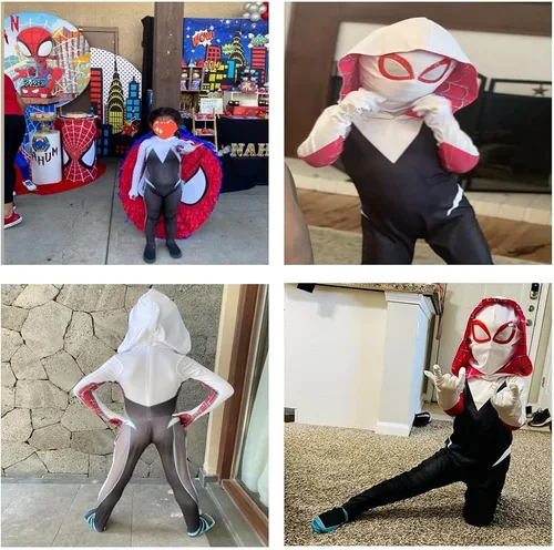 Vista 5 de Wudiatae Disfraz de superhéroe fantasma para niñas, overol de Halloween y cosplay