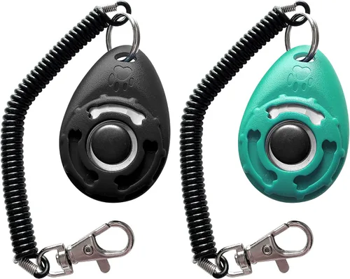 Vista 3 de Clicker de entrenamiento para mascotas con correa de muñeca - Clickers de entrenamiento para perros (negro + verde azulado)