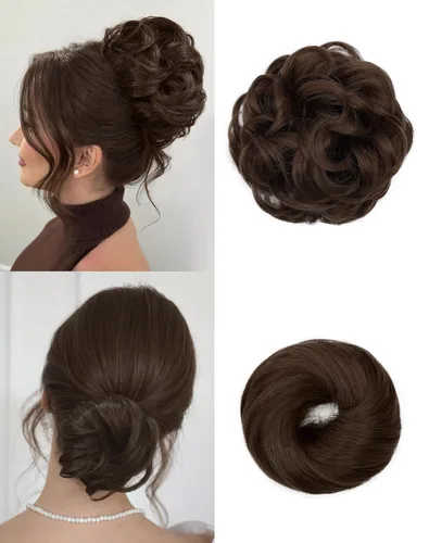 Vista 16 de 2 piezas de cabello desordenado moño sintético extensiones de moño Caoba
