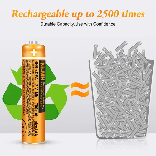 Vista 4 de Paquete de 6 pilas recargables AAA Triple A 1.2V 700mAh Ni-MH