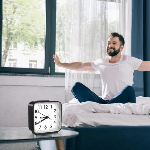 Vista 8 de Reloj despertador analógico, reloj de mesa silencioso sin tictac, reloj de noche de viaje con repetición, luz nocturna, sonidos de pitido