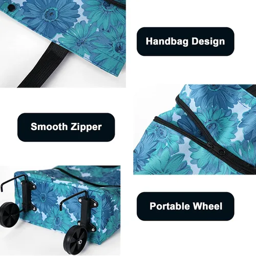 Vista 5 de Bolsa de compras plegable con ruedas, bolsas de carretilla plegables, bolsas de comestibles, carrito de compras, para compras, viajes de picnic