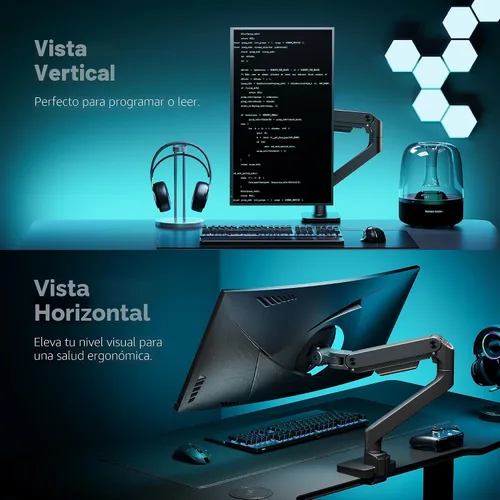 Vista 7 de ARES WING Brazo de monitor ultraancho para pantalla curvada de servicio pesado de 17 a 49 pulgadas, soporta 44 libras, brazo de monitor ajustable