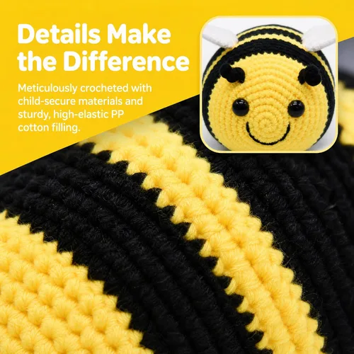 Vista 3 de BABOLI Adorable abejorro de peluche de abejorro mullido con hilo suave de alta calidad, apoyo emocional, juguete de abeja, opción súper maravillosa