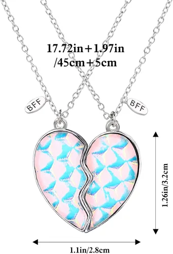 Vista 5 de MJartoria Collar BFF para 2 personas Collar con colgante de corazón a juego para mejores amigos para siempre, lindo regalo para el mejor amigo