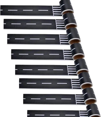 Vista 6 de Cinta adhesiva de carreras para pista de autos de carreras, rollo de cinta adhesiva para juegos de carreras, pista y tren, se adhiere a suelos