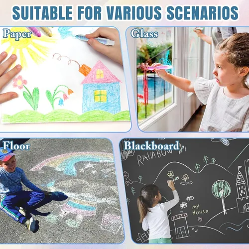 Vista 3 de 6 bolígrafos de tiza sin polvo, no tóxicos, lavables, de colores, para niños, lavables en húmedo, ideales para arte al aire libre y dibujo de pizarra
