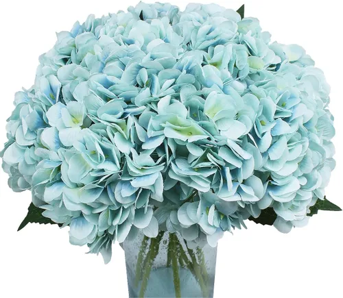 Vista 11 de 5 piezas de flores artificiales falsas, hortensias de seda, 1 arreglos de cabeza de flor, ramos de boda, decoración floral de plástico, centros