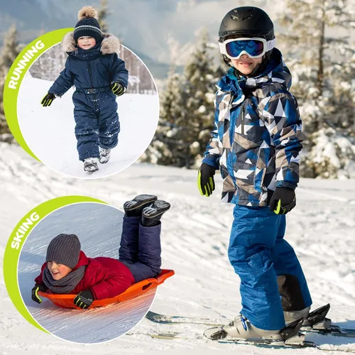 Vista 5 de Guantes de ciclismo cálidos de invierno para niños, guantes para pantalla táctil para clima frío para niños, montar en bicicleta y fútbol con agarre