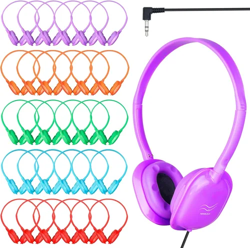 Vista 9 de Paquete de 10 auriculares para niños a granel para la escuela, auriculares al por mayor para estudiantes, adolescentes, niños, conector de 0.138 in