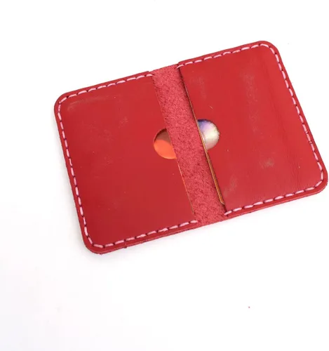 Vista 7 de Cartera de cuero genuino tarjetero MinimalistFolding Card Case Bolsillo frontal Paquete de tarjetas de artesanía rojo