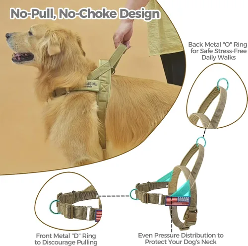 Vista 4 de BINGPET Arnés sin tirones para perros grandes A prueba de fugas y sin estrangulamiento Chaleco acolchado suave con asa y clip frontal Amarillo