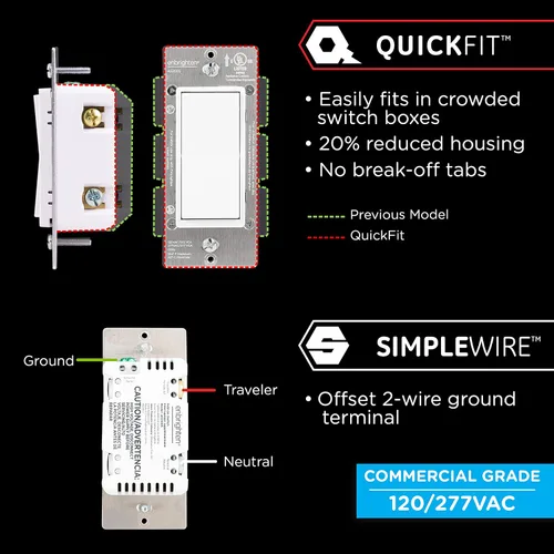 Vista 2 de Interruptor de complemento Enbrighten QuickFit y SimpleWire, paleta de interruptor de palanca de pared, controles de iluminación inteligente