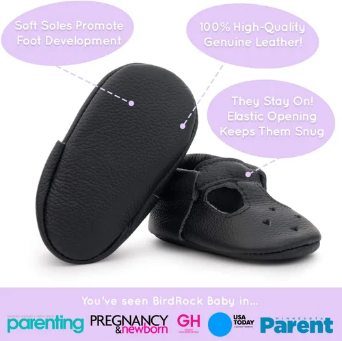 Vista 2 de BirdRock Baby Mary Jane - Mocasines para bebé de piel auténtica con suela suave para recién nacidos, bebés, infantes y niños pequeños.