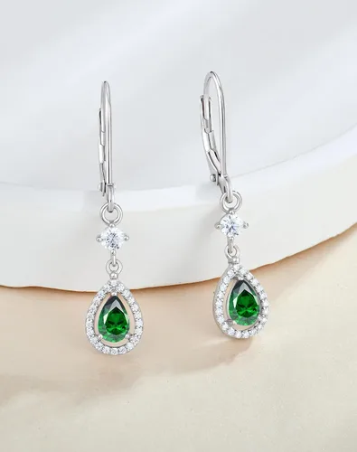Vista 2 de Aretes colgantes de cristal para mujer, aretes Guesma de 0.236 x 0.157 pulgadas, diseño de lágrima, piedra natal creada, plata esterlina 925, aretes