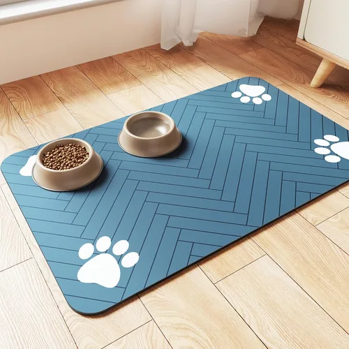Vista 9 de Alfombrilla de alimentación para mascotas, mantel individual absorbente para tazón de comida y agua, con base de goma impermeable, de secado rápido
