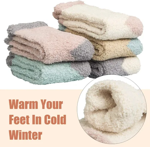 Vista 3 de iCamter 5 pares de calcetines mullidos para mujer, lindos y cálidos calcetines de invierno para mujer