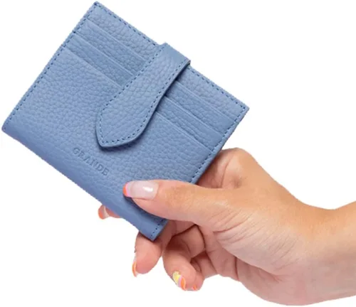 Vista 7 de Grande -3803 Cartera unisex, Azul (Iced Blue), Cartera delgada de cuero con cierre a presión pequeño