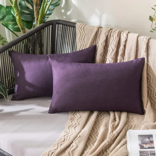 Vista 90 de MIULEE - Paquete de 2 fundas de almohada decorativas para exteriores, impermeables, sólidas, de imitación de lino, para jardín, casa de campo, Azul