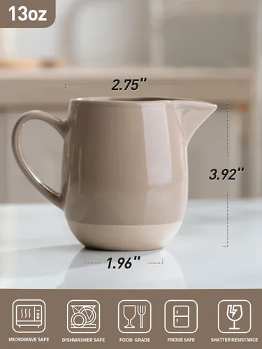 Vista 3 de famiware Milkyway Cremera de 13 onzas con asa, jarra de cerámica para café/leche/salsa/servir/ensalada, dispensador de gres para jarabe de arce