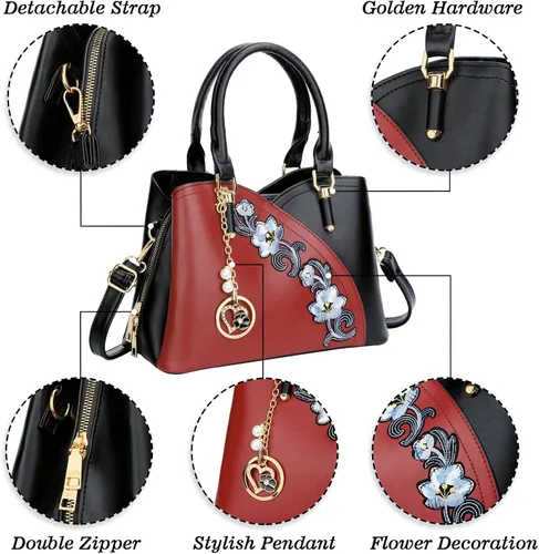 Vista 4 de KKXIU Monederos y bolsos de mano con triple compartimento para mujer, bolso de mano con asa superior