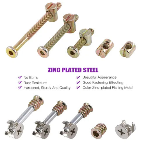 Vista 3 de Kit de tornillos de cuna de conexión de tuerca 3 en 1, accesorio de leva con montaje excéntrico para muebles, conexión lateral de muebles, tornillo