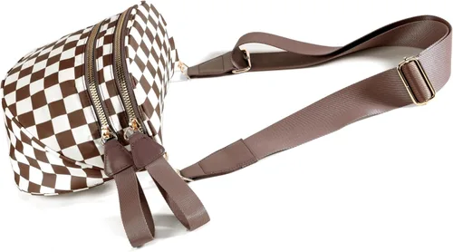 Vista 3 de Bolsa cruzada espaciosa de nailon a cuadros, estilo cangurera, para mujer