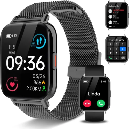 Vista 6 de Relojes inteligentes para mujer, reloj HD de 1.83 pulgadas y 1.85 pulgadas con llamadas y mensajes/frecuencia cardíaca/sueño/ciclo femenino, reloj