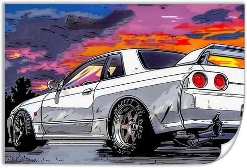 Vista 11 de R32 Jdm - Carteles de automóvil deportivo de dibujos animados japoneses Jdm para dormitorio, decoración de pared de automóvil para decoración