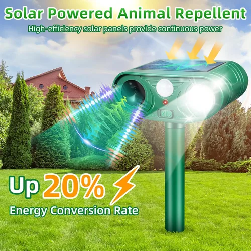 Vista 3 de Dispositivos repelentes solares de ciervos repelente de animales con sensor de movimiento, repelente de animales a conejo perro zorrillo con lP44