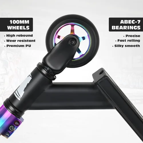 Vista 5 de Patinete Pro Trick, scooters de acrobacias de nivel básico para niños de 6 años en adelante, scooter completo de aluminio y ligero BMX Freestyle
