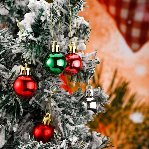 Vista 4 de Skylety 36 mini bolas de adorno para árbol de Navidad, 1 pulgada, rojo