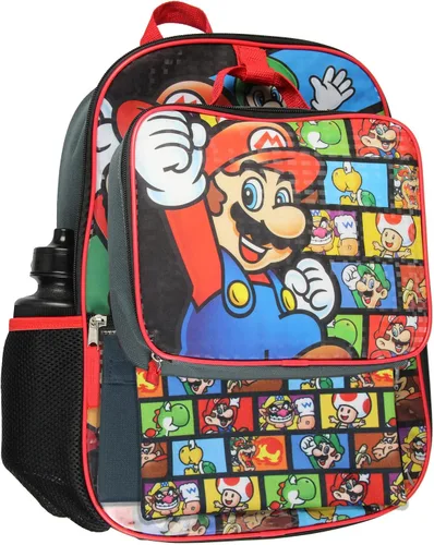 Vista 2 de Bioworld Nintendo Backpack Super Mario 5 PC Shimmer Character 16" Lunch Box Combo Set