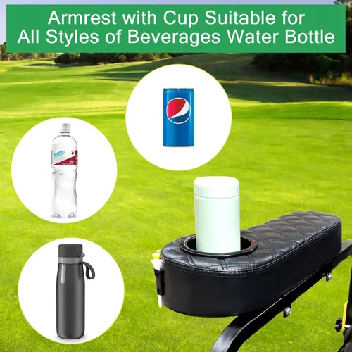 Vista 6 de MOSNAI Golf Cart Armrest with Cup Holder for Club Car EZGO Yamaha Rear Seat 1-Inch Square Tube, Upgrade Golf Cart Armrest with Phone Storage Pouch