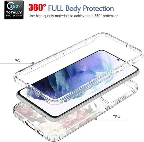 Vista 3 de Funda para Samsung Galaxy S21 Plus 5G, Samsung S21+ SM-G996U con protector de pantalla de vidrio templado, funda protectora de cuerpo completo