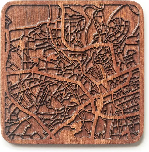 Vista 19 de Posavasos Amsterdam Map by O3 Design Studio, 1 pieza, posavasos de madera Sapele con mapa de la ciudad, hecho a mano, varias ciudades opcionales