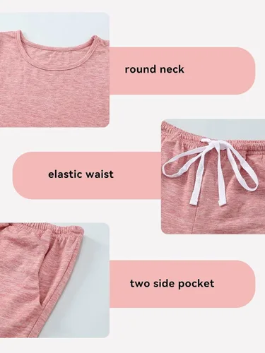 Vista 5 de Conjunto de camiseta y pantalones cortos de verano para niñas con bolsillos laterales
