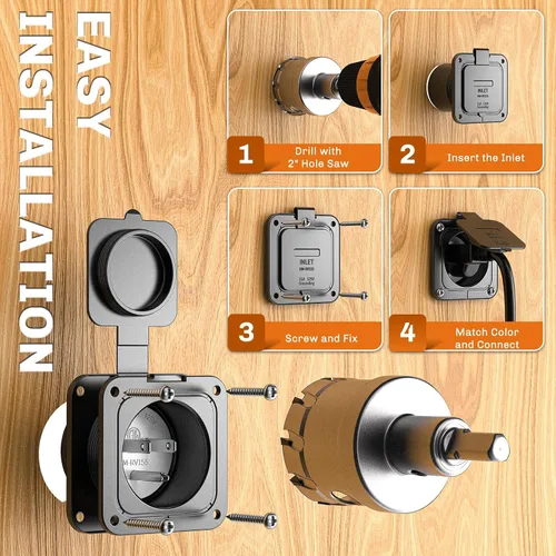 Vista 7 de Entrada con Brida de 15 Amperios 125V, NEMA 5-15 Enchufe de Entrada de Alimentación de Costa para RV con Cubierta Impermeable y Trasera, Enchufe