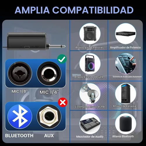 Vista 5 de Micrófono inalámbrico, micrófonos recargables inalámbricos de mano duales dinámicos, micrófonos de karaoke NEW BAXS con salida de 1/4 pulgada