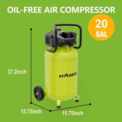 Vista 2 de Compresor de aire de taller de 20 galones, 150 PSI máx, compresor vertical sin aceite para garaje y hogar, con un motor sin escobillas de larga