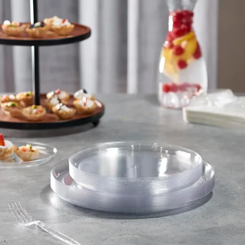 Vista 3 de PLASTICPRO - Platos de plástico transparente para fiesta, platos desechables elegantes y pesados de alta calidad (20, transparente)