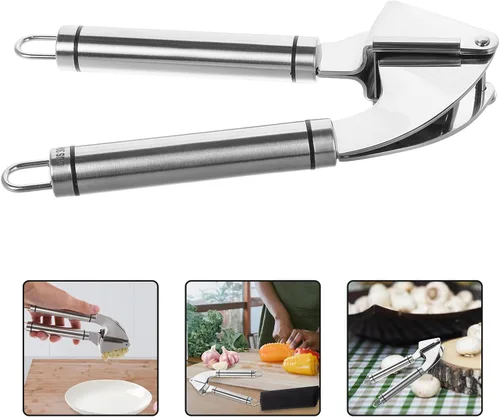 Vista 7 de Stainless Steel Garlic Press Manual Mincer with Peeler Handheld Kitchen Tool Easy-clean Crusher for Garlic Ginger and More